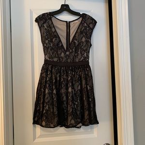 Deep V black lace dress